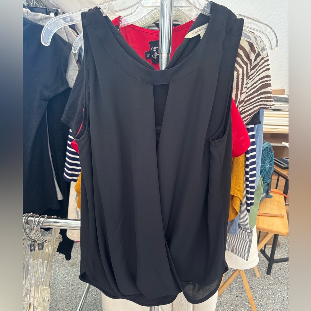 41 Hawthorn Black Draped Front Sleeveless Blouse